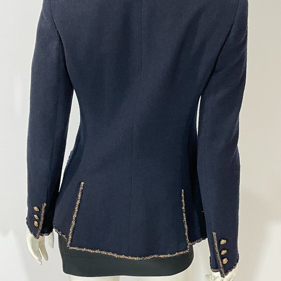 CHANEL $6500 NAVY TWEED BLAZER W/GOLD/BRONZE TRIM - Picture 3 of 12